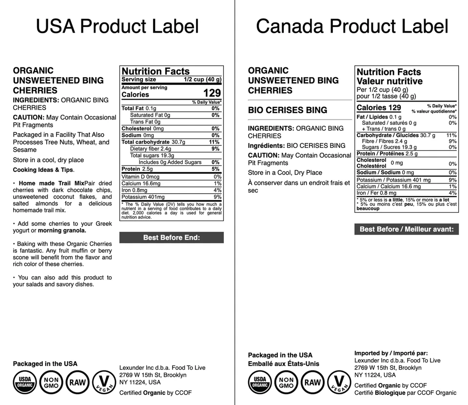 Organic Unsweetened Bing Cherries - Non-GMO, Raw, Vegan -by Food To Live - Image 3 of 4