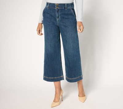 Studio Park Women's Petite Pants 8P x Ali Carr Denim Wide-Leg Blue A655431