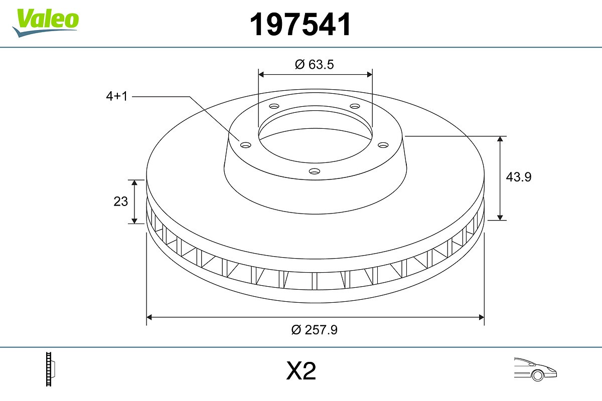 Disque de frein VALEO 197541 pour FORD FIESTA VI en acier fonte de diametre 258mm arrière