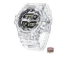 PINDOWS Men's Watch Transparent Gold Analog-Digital Dual Time 50m Water