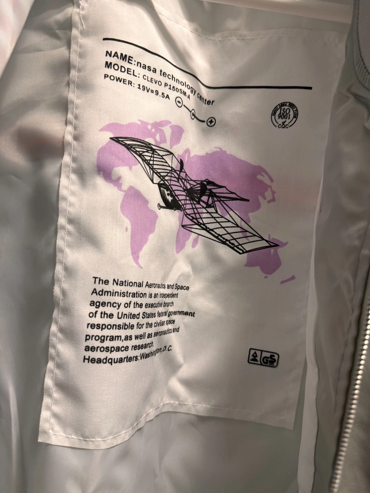 NWT ASSTseries Bomber Jacket NASA gray Men Zip Front Size XXL Windbreaker - product detail image 9