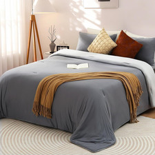 King Comforter Set Gray, PCM Tech Ultra-Soft Bedding Set, 2Pcs Upgraded Micro Fl