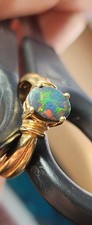 Vintage Australian Black Opal Doublet 14K Yellow Gold Ring Size L / 5.5