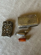 Antique Sterling Silver Cigarette Case, Match Holder & Cigarette Tip with Holder