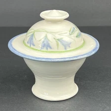 Floral Covered Dish Sugar Bowl Bath Salts Trinket Dish Signed Home Decor