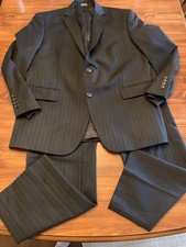 MEN’S MARC ANTHONY BLACK STRIPED TWO PIECE WOOL SUIT SIZE 42 SHORT STYLE 3430
