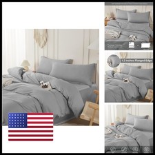 SAPHREAS Duvet Cover Set Full Size 100 Cotton Grey Zipper Closure Corner Ties