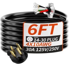 6 FT 4 Prong Dryer Cord 30 AMP Black 10/4 Gauge Dryer Extension Cord Heavy Du...