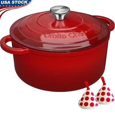 Enameled Cast Iron Dutch Oven Even Heat Airtight Lid Cooking Baking Stewing New