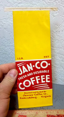  Vintage 1940s JAN CO coffee bag (empty), great colors, Janney Coffee Company