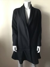Allsaints Black Wool Grace Coat Peplum Hem Lined/concealed Button Size Xs Vgc