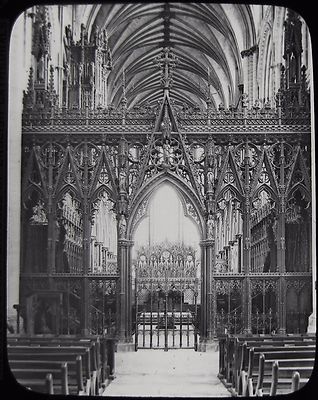Glas Magic Lantern Slide ELY CATHEDRAL CHOR SCREEN C1890 PHOTO ENGLAND CAMBS