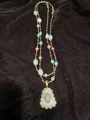 Carolyn Pollack Relios Amazonite Milky Aquamarine SS 925 Necklaces With Pendant
