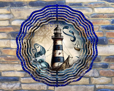 10'' Lighthouse Ship Ocean Hanging Wind Spinner Yard Decor 3D Kinetic rws-030