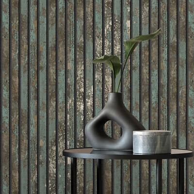 Fine Decor Crown Carbon Oxidize Stripe Teal Metallic Tapete M1750