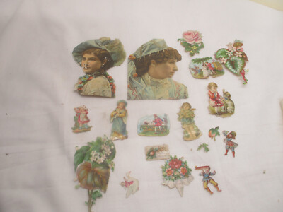 Lot antike Oblaten Glanzbilder Poesiebilder  Mädchen Blumen ua.  (11) ~ 1880 2