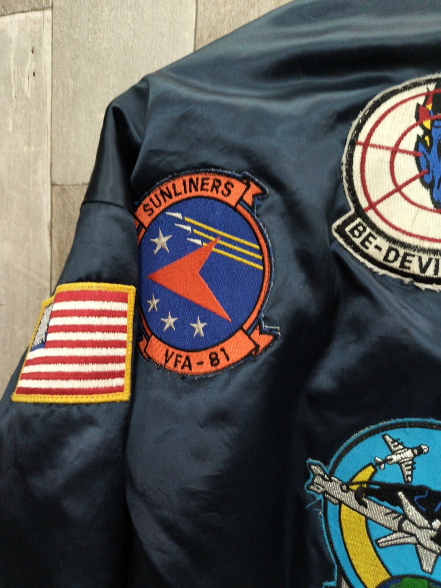 Vtg 90's Swingster U.S. Navy Blue Satin Quilted Bomber