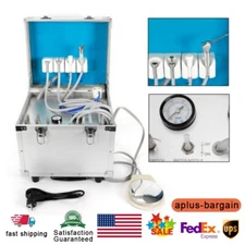 Portable Dental Unit 4 Holes Portable Dental Unit with Compressor Rolling Case