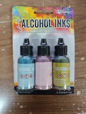 Ranger Tim Holtz Alcohol Ink .5oz 3/Pkg Shell Pink/Willow/Cloudy Blue Box Dent 