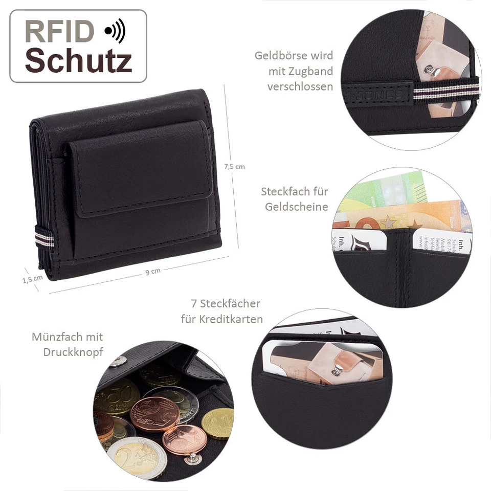 Slim Wallet XL Coin Pocket & RFID Blocking Leather Mini Wallet Purse Black - Image 2 of 4