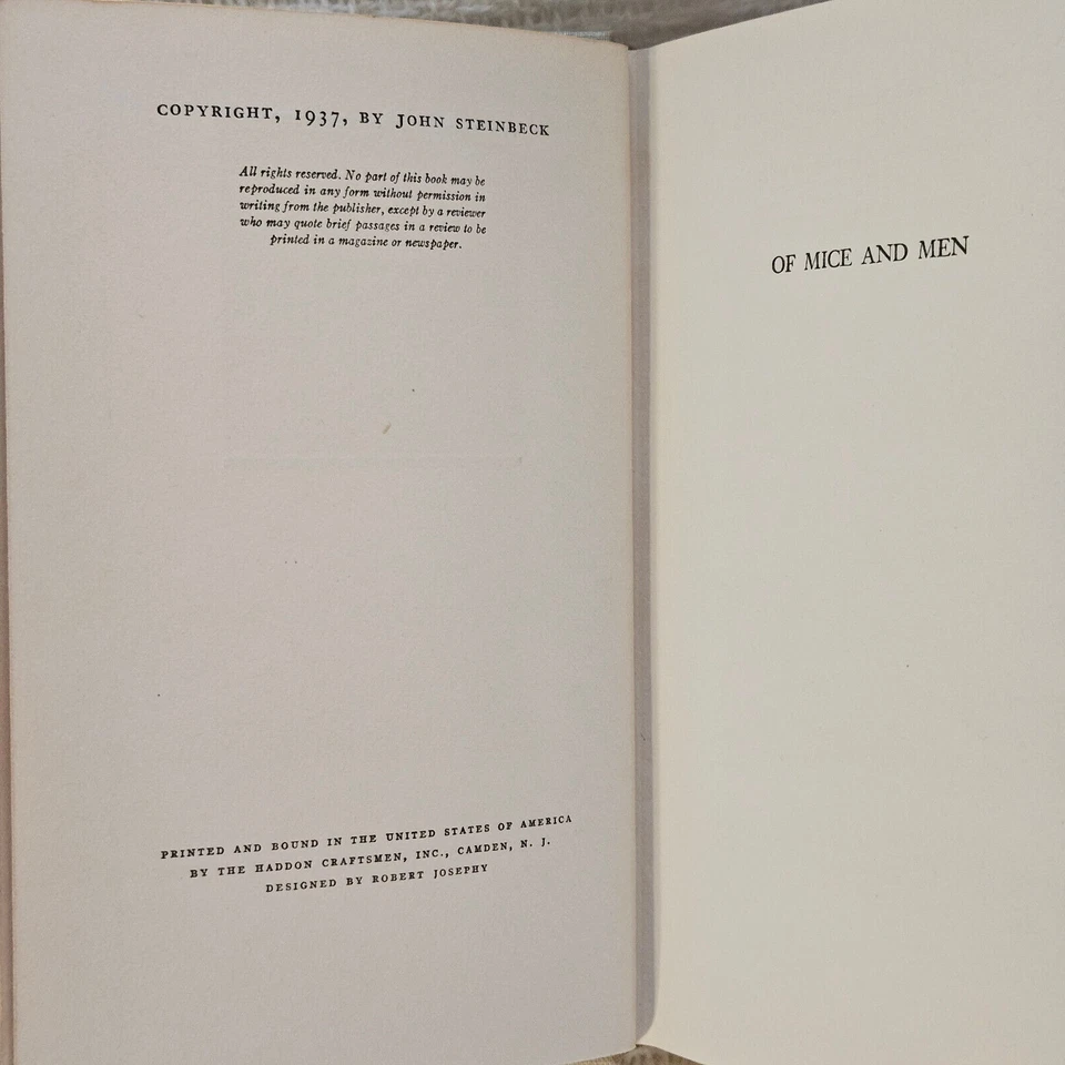 Of Mice and Men by John Steinbeck 1st Edition 1937, HC, Typo "semed" pp 168 Foto 4 de 4