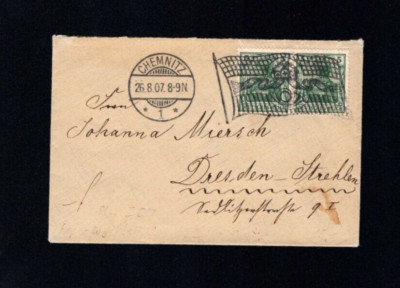 Dt. Ricca 1907 - Pair 5 Pf. Flag Stamp ''Chemnitz'' Su Lettera (a922)