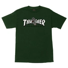 Santa Cruz X Thrasher Magazine SCREAMING LOGO Skateboard Shirt FOREST GREEN