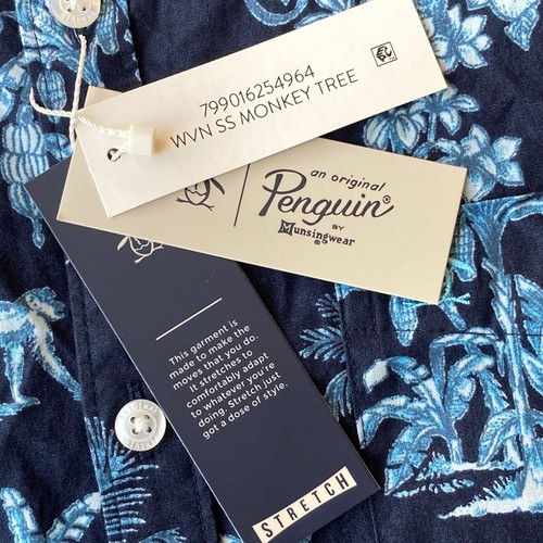 Camisa Original Pingüino Tejida Manga Corta Mono Árbol Para Hombre Grande L Azul NUEVA - Imagen 3 de 5