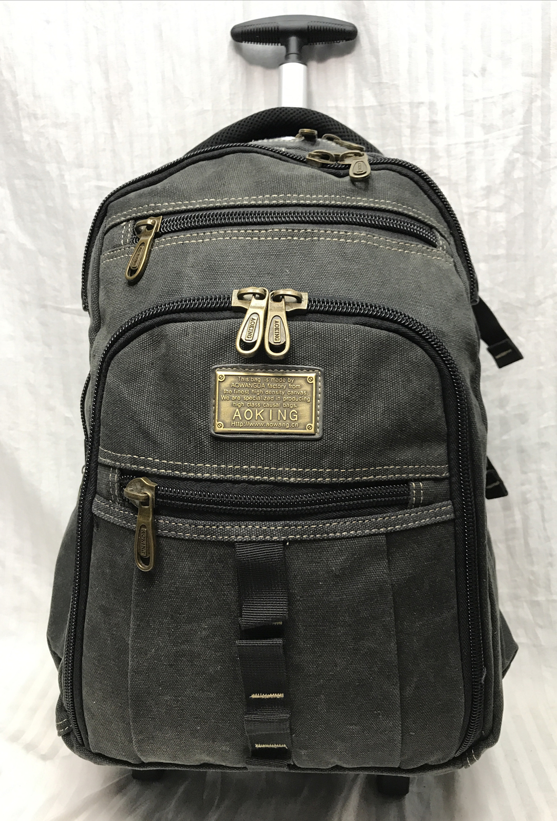 Aoking Rolling Canvas Backpack Laptop Trolley Travel Bag Gray Ebay