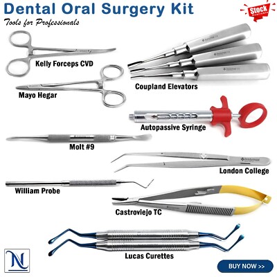 12Pcs Dental Elevators Oral Surgery Instruments Forceps Lucas Curettes Syringe