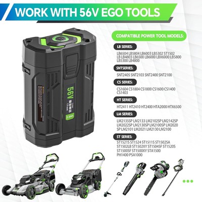 56V 2.5Ah Lithium-Ion Battery Compatible with All Power 56V EGO Power+Tools