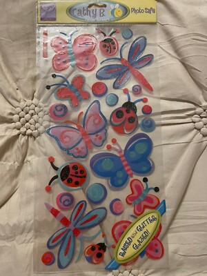 Sticko Cathy B. Vellum Stickers GLITTERED Butterflies Ladybugs Scrapbooking NEW