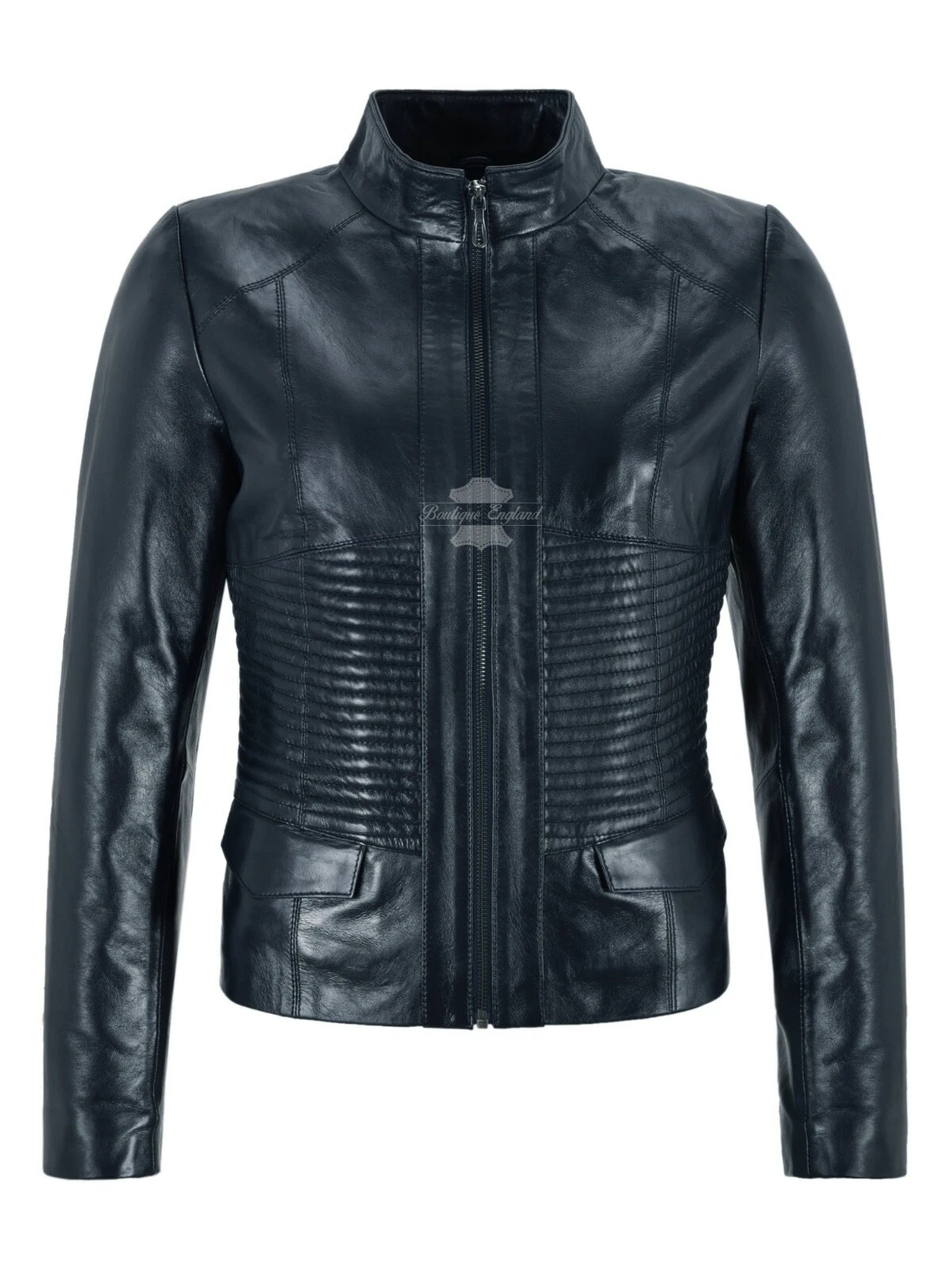 SUPREME Veste Femme Bleu Décontracté Cool Flight Coat Veste Cuir Véritable