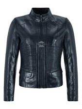 Supreme Women Jacket Blue Casual Cool Flight Coat Genuine Leather Jacket