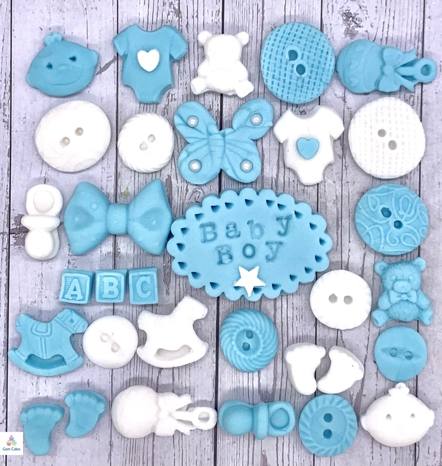 32 Edible Blue Boy Baby Shower Fondant Christening Cupcake Decorations