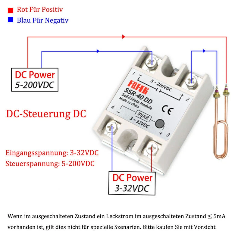 10/25/40/60/80/100A Einzelphase Halbleiterrelais Modul SSR DC 3-32V zu DC 5-200V - Bild 2 von 4