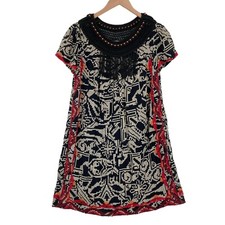 Flareat Anthropologie Shift Dress Womens Small Multi Geo Print Beaded Pullover