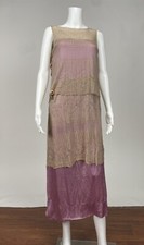 Antique Vintage 1920s 1930s Pink Silk Lace Gown with Rosette Drop Waist AS IS