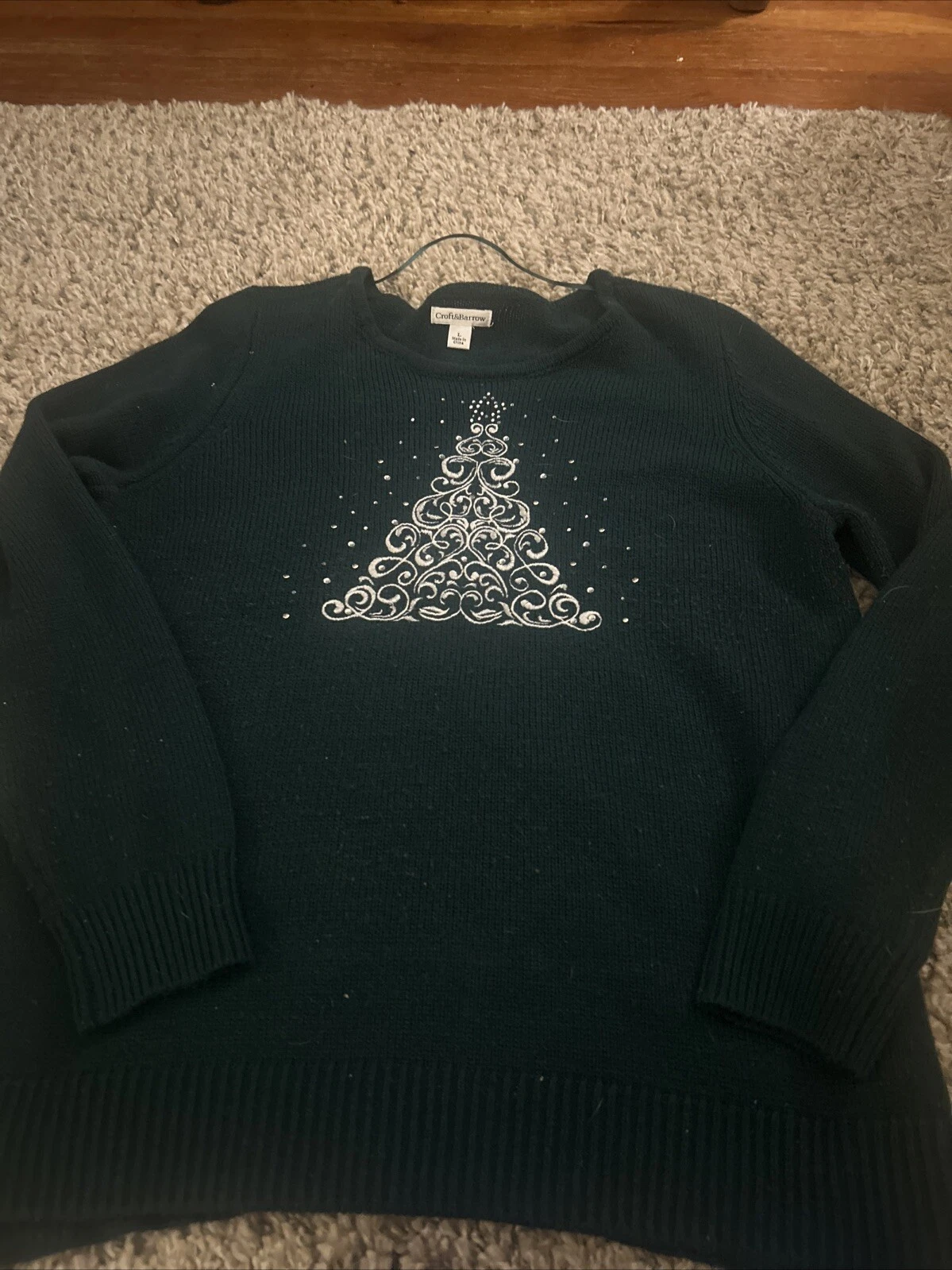 CROFT ; BARROW Womens Size LARGE green Ugly Christmas Tree Sweater