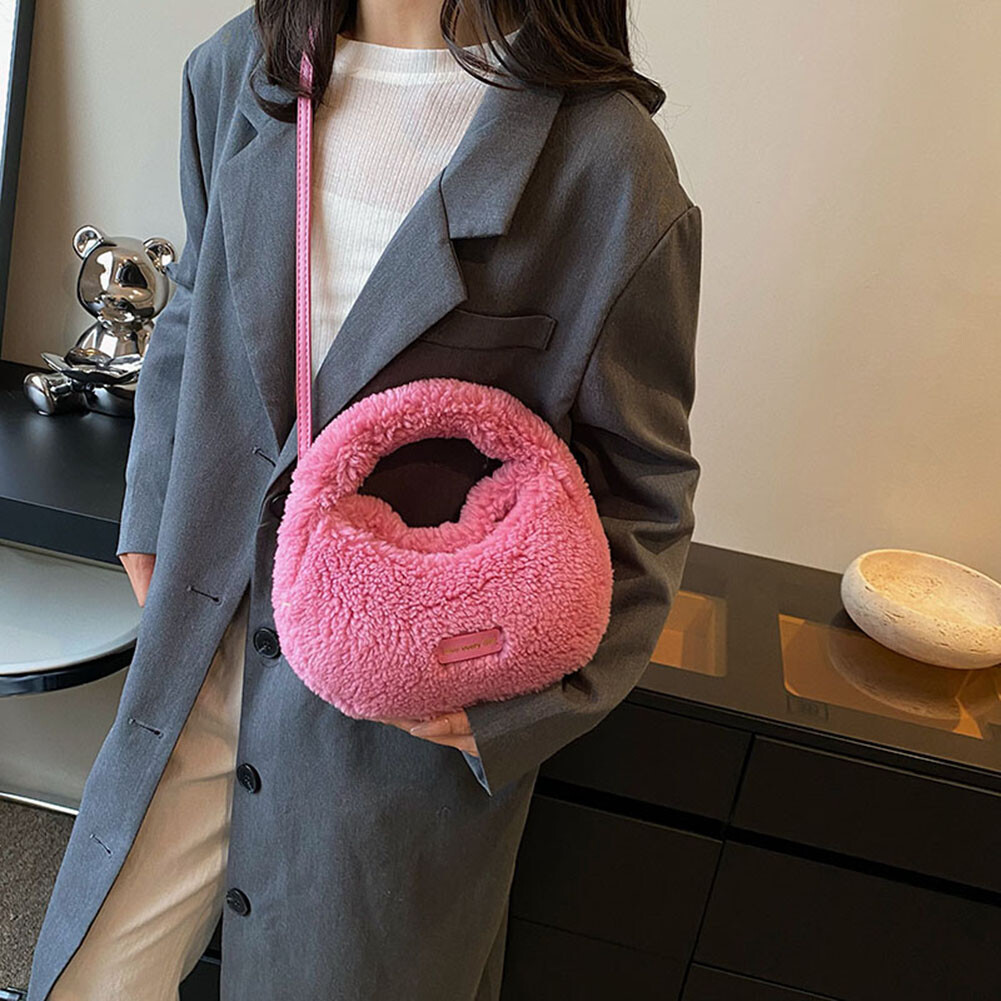 Women Crossbody Pouch Casual Faux Fur Handbag Winter Dating Purse (Pink