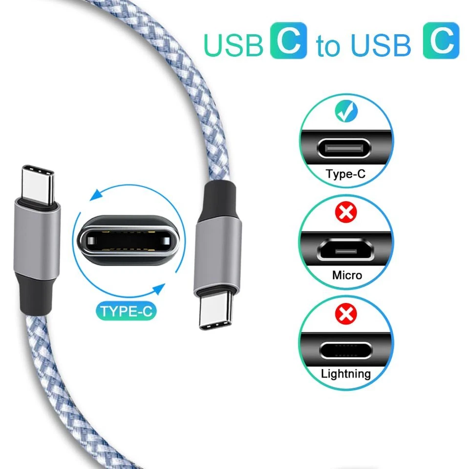 Paquete de 5 cables cargadores trenzados USB C a tipo C carga rápida sincronización de datos 3/6/10 pies Foto 3 de 4