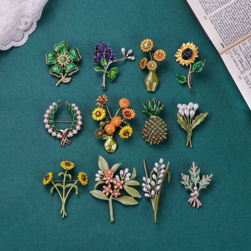 Elegant Floral Pearl Brooch for Women with Enamel Leaves  