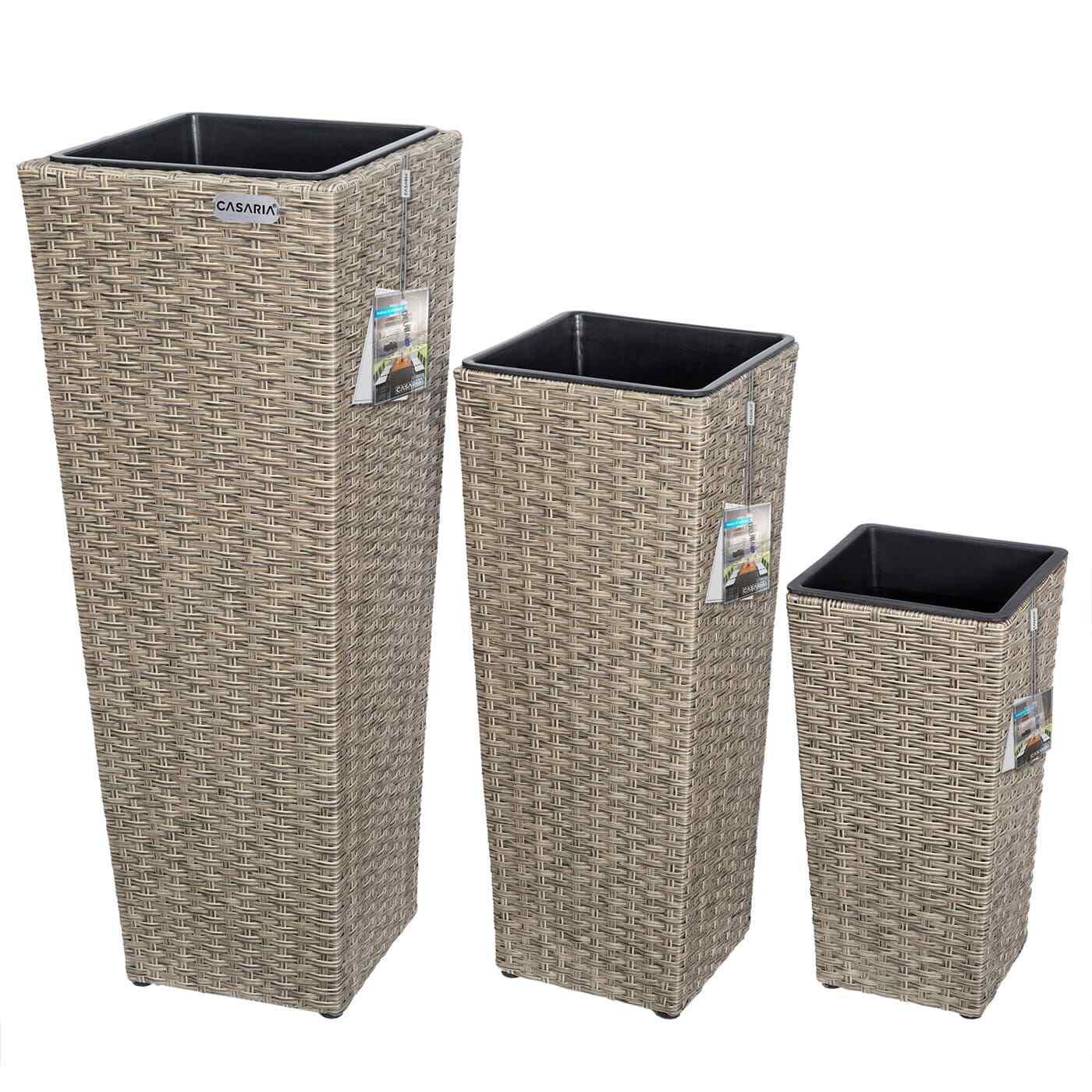 Set Fioriera In Rattan 3 Pezzi Crema