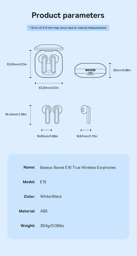 Baseus Bowie E16 Słuchawki bezprzewodowe Bluetooth 5.3 Słuchawki 30H Długa żywotność baterii - Zdjęcie 14 z 21