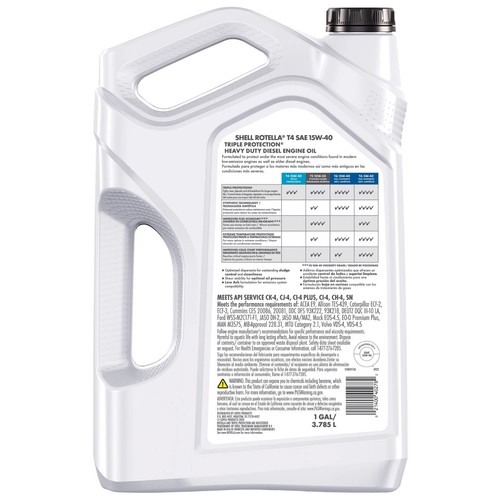 Shell Rotella T4 Triple Protection 15W-40 Diesel Motor Oil, 1 Gallon, Pack 4 - Picture 4 of 9