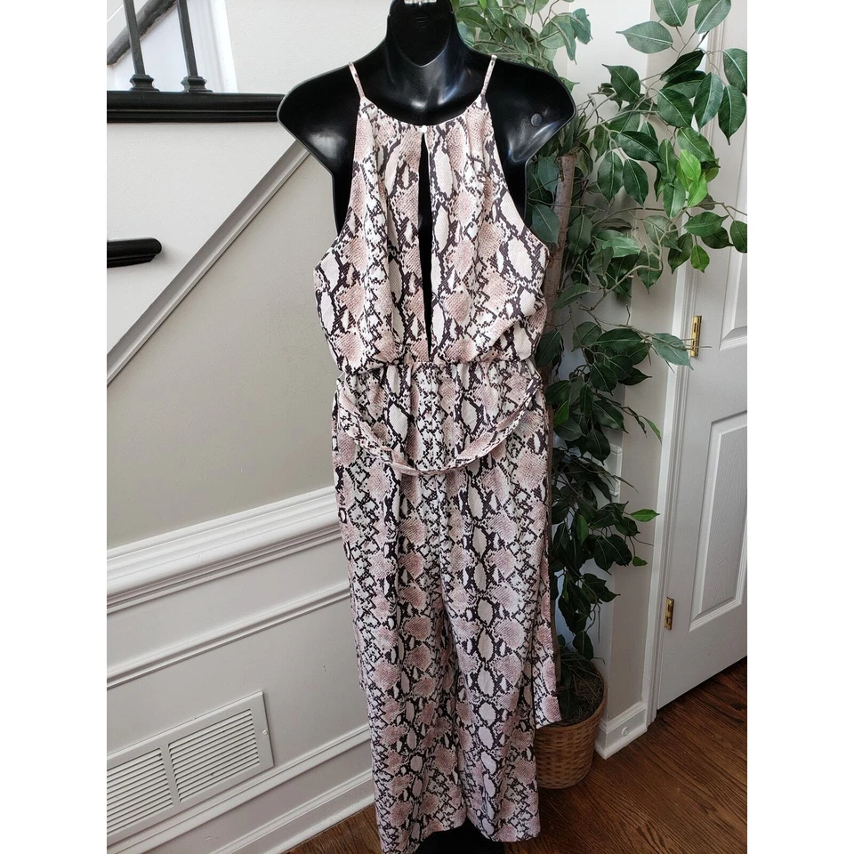 Mono exuberante para mujer mediano multicolor estampado de piel de serpiente cordón cintura pierna ancha Foto 4 de 4