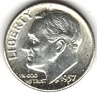 1957 ROOSEVELT DIME in BRILLIANT UNCIRCULATED CONDITION stk RD 4