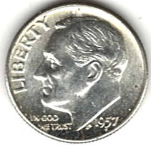 1957 ROOSEVELT DIME in BRILLIANT UNCIRCULATED CONDITION stk RD 4