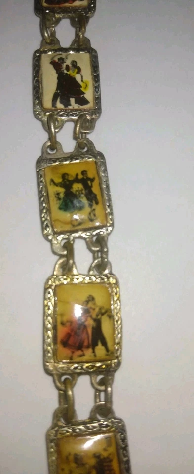 Brazalete de eslabones con dije de compañeros de baile ilustraciones retrato de peltre 9 paneles 6,75"-7" Foto 2 de 4