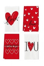 Valentines Day Kitchen Towels Red Hearts Love Themed Dish Cloth 16x24 Inch Set